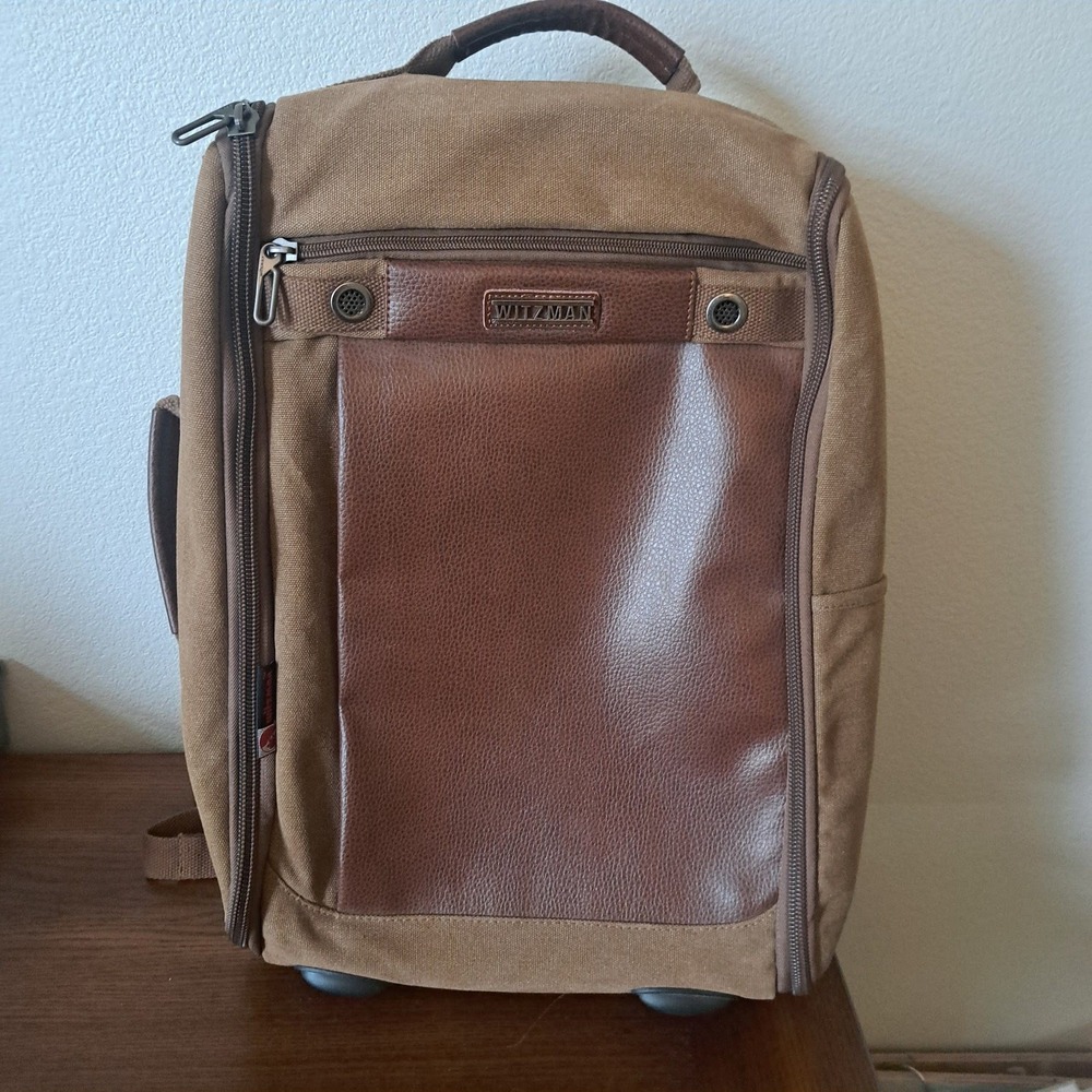 Witzman Brown Canvas 3-Way Travel Backpack Laptop Bag Briefcase Convertible